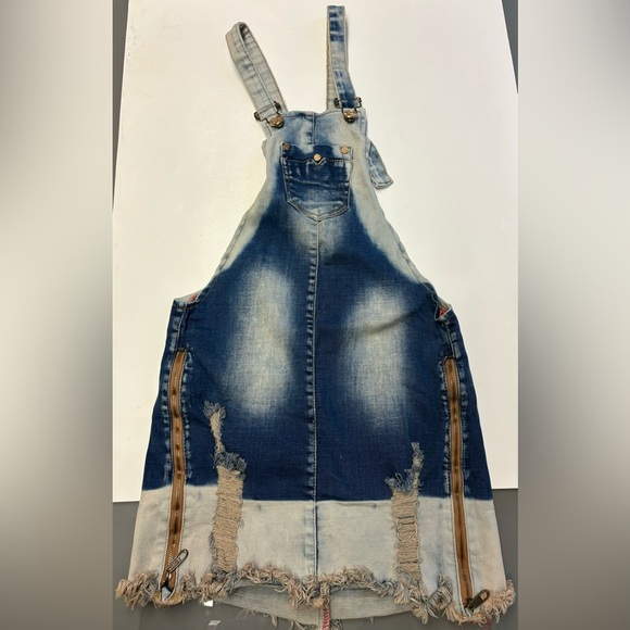 Marin kiog distressed denim jeans overalls mini dress women's size XS - Picture 8 of 9